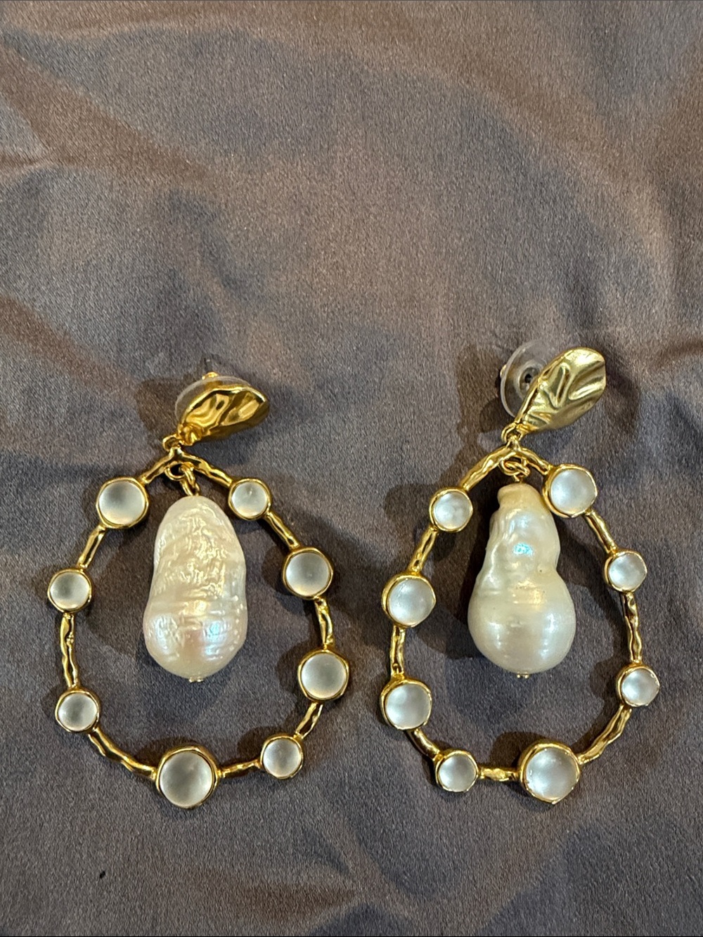 J Crew Gold Pearl Drop Hoop Earrings - Designer Style